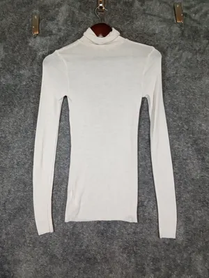 COS White Ribbed Turtleneck Long Sleeve Top Wool Baselayer Neutral Layering SM thumbnail 9