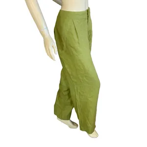 Veiled Nyc Olive Green Pleated Linen Straight Leg Trousers (Xxl) thumbnail 4