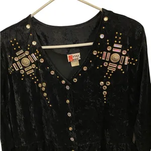 Vintage 90s black Gold embellished crushed velvet maxi whimsigoth emo glam thumbnail 6