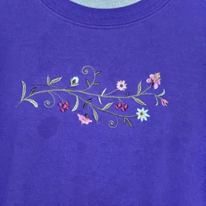 Vtg 90s Grandmacore Purple Floral Embroidered Double Collar Sweatshirt pullover thumbnail 5
