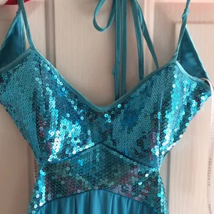 New Masquerade Formal or Prom Halter Shimmery Sequins Dress Turquoise Blue 3/4 thumbnail 7