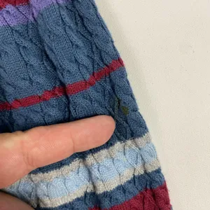 Valerie Stevens Sweater Womens Medium Blue Striped Cable Knit V Neck‎ Cotton thumbnail 3