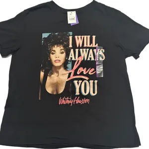 Vintage Whitney Houston Short Sleeve T-Shirt Black I Will Always Love You thumbnail 1