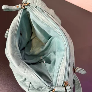 Bueno Multi Zip Pocket Green Crossbody Bag Crinkled Vegan Leather Pebble thumbnail 8