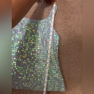 Vintage Blue Sequin Embellished crochet knit cami Tank Top thumbnail 9