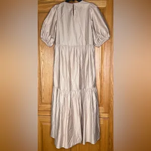 ZARA Asymmetric Puff Sleeve Tiered Cotton Poplin Midi Dress‎ in Camel Size XS thumbnail 15