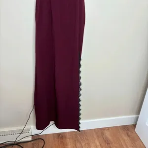 Wayf The Mia Lace Trim Front Slit Gown In Cabernet red burgundy black size XS thumbnail 8