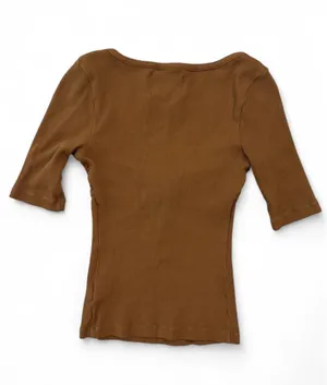 CITIZENS OF HUMANITY Parie Twist Brown Half Sleeve Rib Knit Top thumbnail 4
