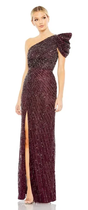 Mac Duggal 5622 Blackberry Sequin Embellished‎ Puff One Shoulder Gown Size 0 thumbnail 1