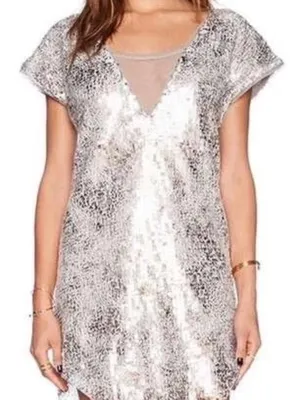 NEW Free People Sz Small Midnight Dreamer Shattered Glass Sequin Tunic MiniDress thumbnail 1