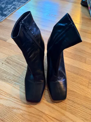 Free People Sienna Black Leather Block Heel Ankle Boots- 38 thumbnail 4