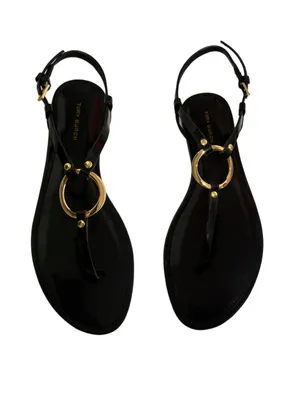 Tory Burch Ring T-Strap Sandal Black/Gold Size 7.5 Like New thumbnail 8