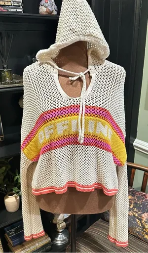 Offline by Aerie Crochet Hoodie – “Toasted Coconut” Colorway, Size Medium thumbnail 1