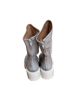 Free People Emma Ruche leather Boots grey white chunky sole Sz 39.5 thumbnail 6