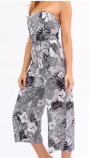 Gilli Black‎ & White Strapless Floral Wide-Leg Jumpsuit thumbnail 1