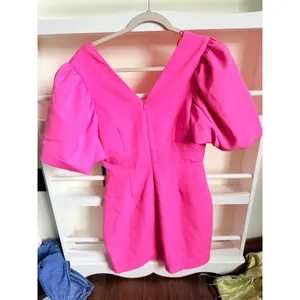 Endless Rose Hot Pink Puff Sleeve Cutout V-Neck Mini Dress Medium thumbnail 2
