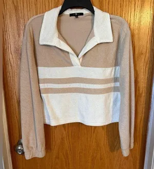 7 for all Mankind Terry cloth cropped collared shirt - size medium thumbnail 1