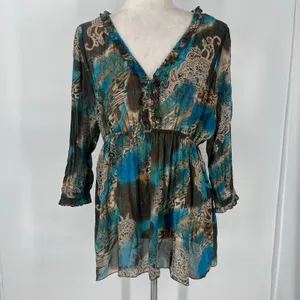 Notations Chiffon Y2K Babydoll Tunic Womens Top Sz L Y2K Boho Ruffle Festival thumbnail 12