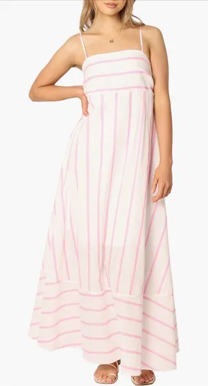 New! Petal & Pup Seville Stripe Maxi Dress Pink Stripe Size Small thumbnail 1