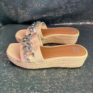 Madden NYC Cream Bone Chain Espadrille Platform Slide Sandals Cottagecore NEW 9 thumbnail 4