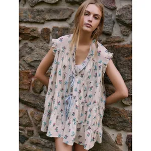 Free People Bohemian Prairie Sundown Mini Dress Tunic Top Ivory Combo Medium thumbnail 2