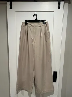 COMMENSE NWT Beige Pleated Wide Leg Trousers Pants Size L thumbnail 2