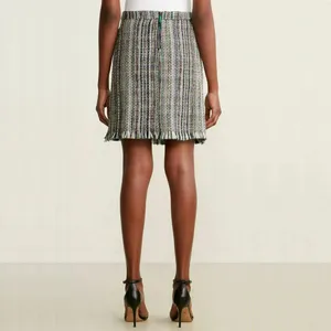 Anthropologie Chelsea & Theodore Multicolor Tweed Fringe Hem Pencil Skirt Size 4 thumbnail 2