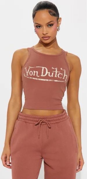Von Dutch Vintage Tank Top Size Large Brown Maeve Ribbed Y2K thumbnail 1