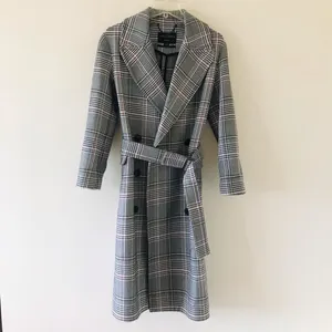 All Saints Tyla Check Plaid Wool Blend Belted Long Trench Coat thumbnail 6