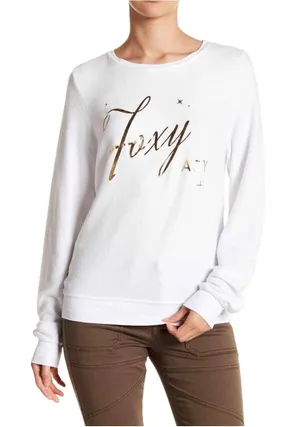 Wildfox Foxy Lady White Crewneck Fleece Sweatshirt Gold Foil Text XS Women’s thumbnail 1