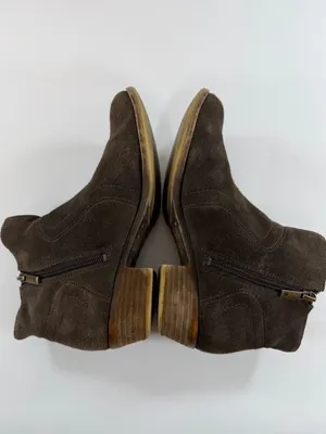 Lucky Brand Suede Ankle Boots‎ Brown Side Zip Low Heel Women Size 8 thumbnail 5