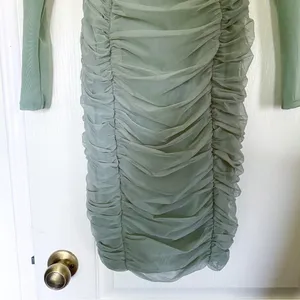 House Of CB Dress Freyja Gathered Corset Ruched Satin Mesh Knee Green‎ Small EUC thumbnail 3