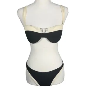 Boutique Black Cream Bikini Set Womens Small Underwire High Cut Thong Swimsuit thumbnail 2