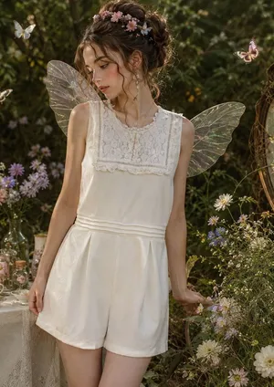 Disney Alice iThrough Looking Glass Romper Sz XL Fairy Coquette Lace Bib Cream thumbnail 1