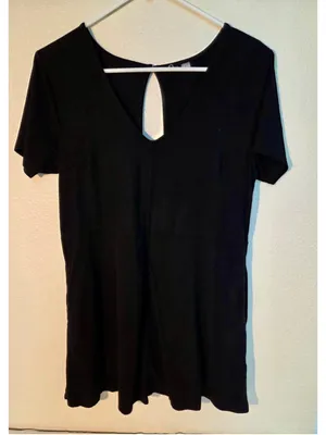 Women’s Keyhole Cutout Tunic Mini Dress Fitted Stretch Knit Black Medium W-246 thumbnail 1
