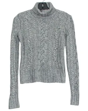 Abercrombie Sweater Wool Angora Cable Knit Turtleneck Y2K Preppy Gray Medium thumbnail 1