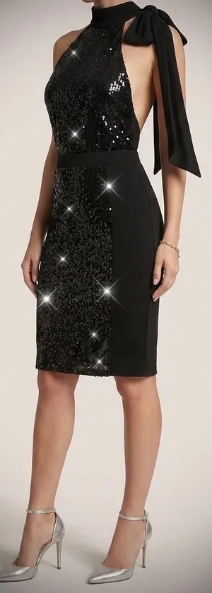 Charming Charlie 2-Piece Black Sequin Halter Set Backless Mock Necktop /skirt thumbnail 3