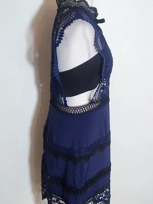 Self-Portrait Navy and Black Lace Cutout Cocktail Mini Dress Size 8 thumbnail 3