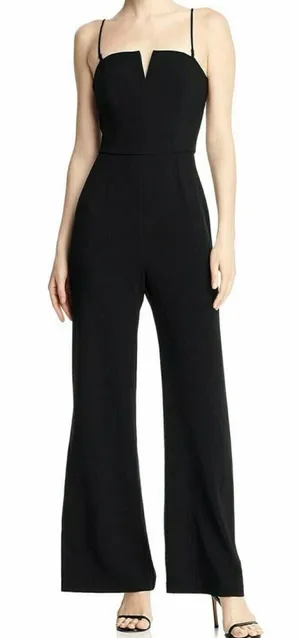 WAYF Spaghetti Strap Wide Leg Jumpsuit Womens M Black V Neck Formal thumbnail 1