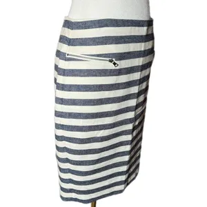 ANN TAYLOR Coastal Linen Blend Striped Pencil Skirt High Rise Navy White Size 4 thumbnail 4