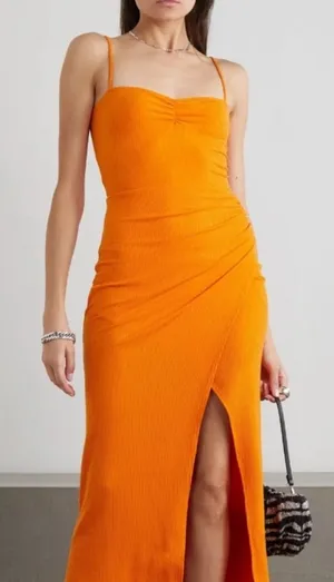 Reformation Formosa Ribbed Midi Dress Ochre Sz‎ Small thumbnail 1