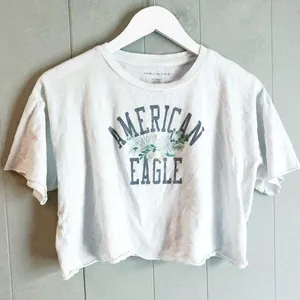 AMERICAN EAGLE OUTFITTERS Logo Floral Embroidered Crop Tee M thumbnail 1