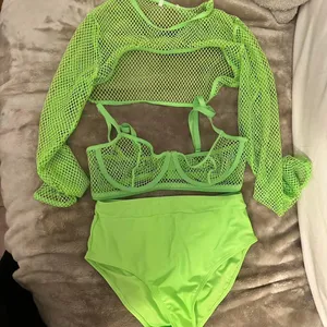 Lime green 3 piece rave set/dance costume thumbnail 2