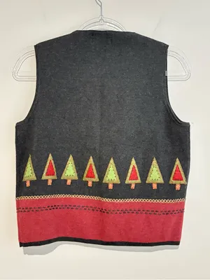 Woolrich Vintage Sweater Vest Womens‎ Christmas Trees Artsy Stitched grey Small thumbnail 2