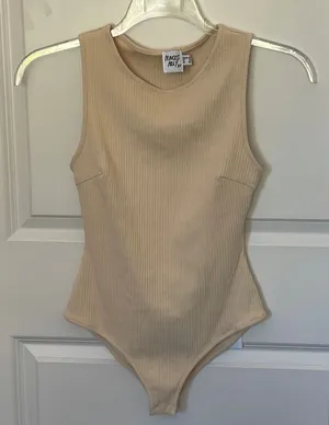 Princess Polly Cream Ribbed Bodysuit 8 thumbnail 1