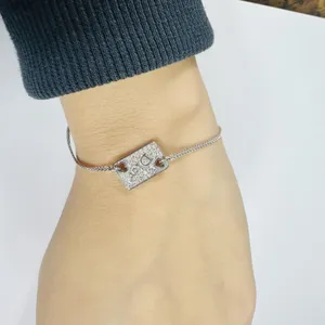 Dior Silver Tone Crystal Heart Plaque Chain Charm Bracelet Red Enamel Logo thumbnail 4