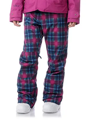 Burton women’s Society Pink Plaid Snow Pants snowboard ski resort winter XS thumbnail 1