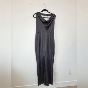 NEW 19 Cooper Black Satin Jumpsuit Halter Neck Cowl Night Out Club Large thumbnail 4
