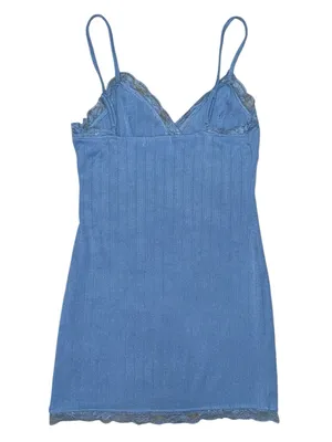 Urban Outfitters Blue Ribbed Lace Trim Cami Mini Slip Dress L Soft Stretch Y2K thumbnail 2