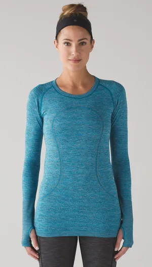 Lululemon Swiftly Tech Long Sleeve Crew Indian Ocean Teal Blue Black Size 8 thumbnail 1